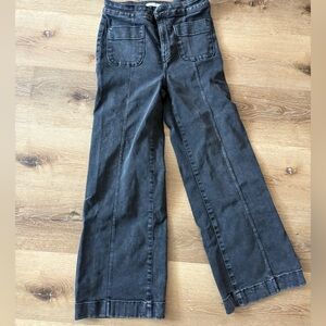 Distressed Wash Black Wide Leg Jeans